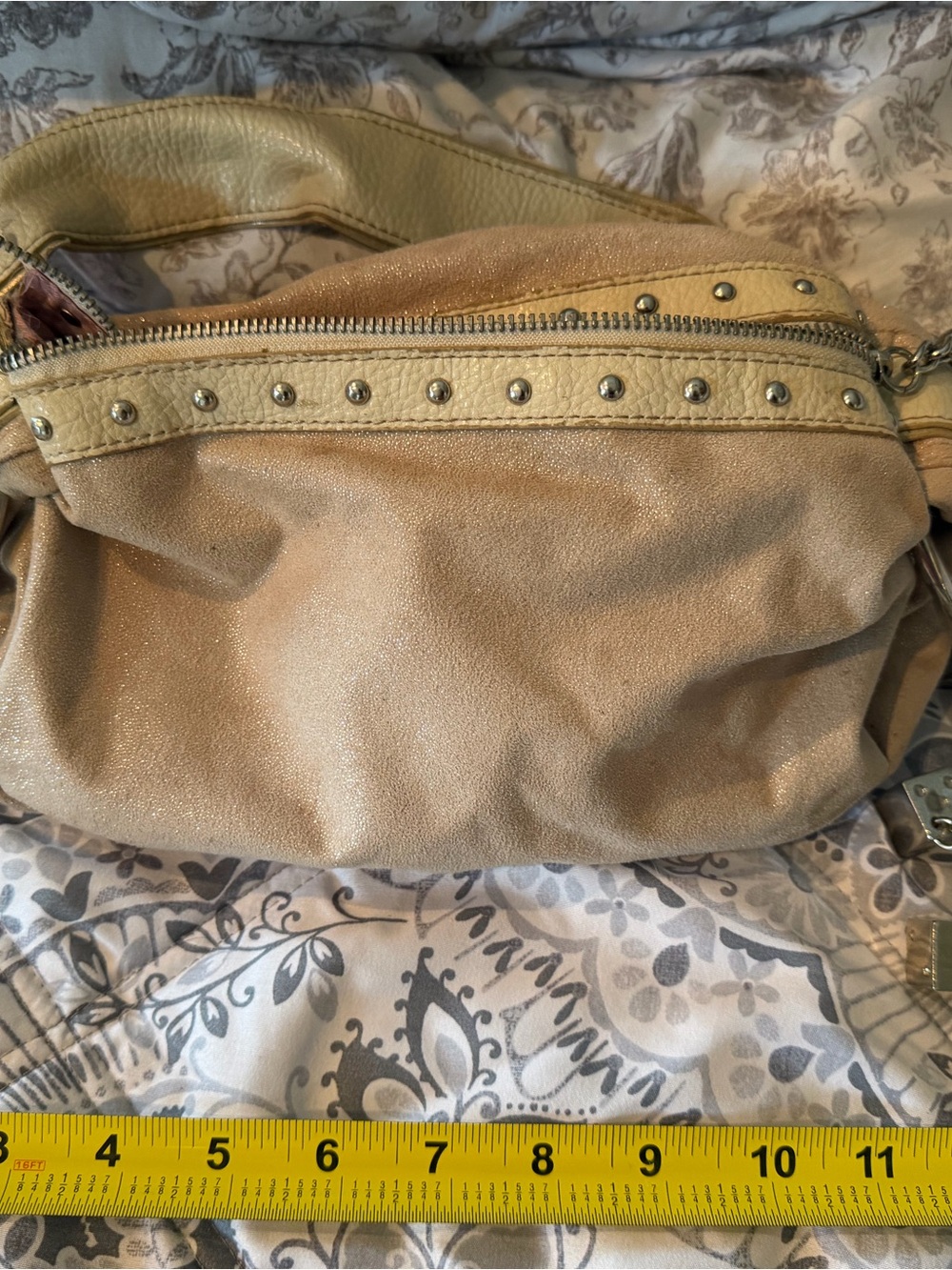 Women's Shoulder Bag in Champagne Gold - Stud Accent